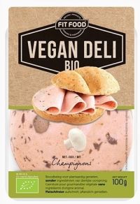 Vegan sausage slices with mushrooms