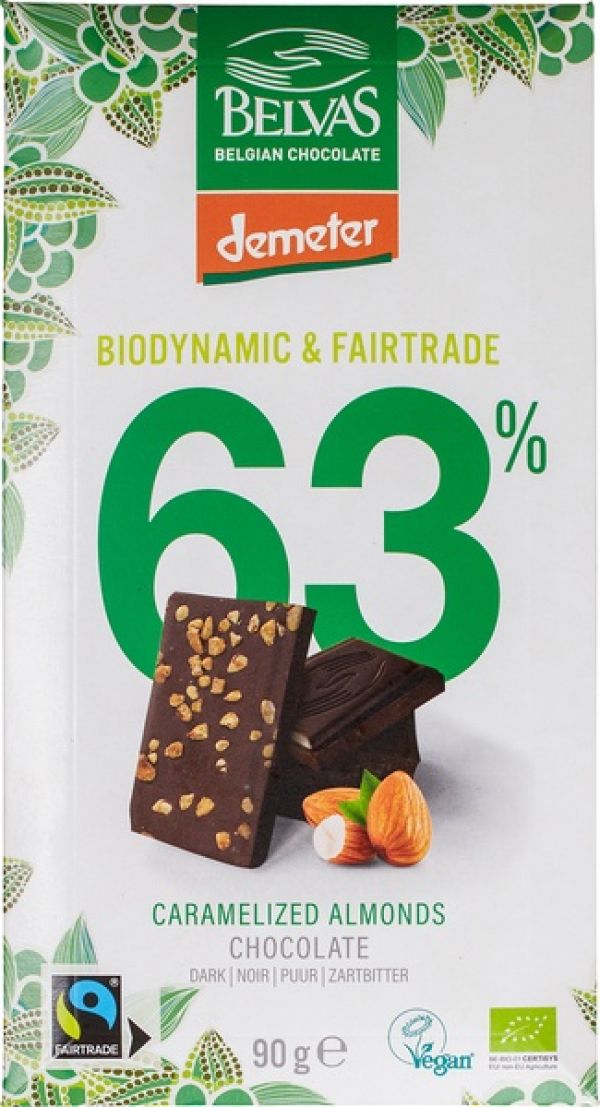 Σοκολάτα 63% με Καραμελωμένα Αμύγδαλα